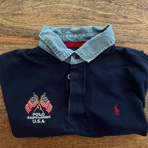 Polo by Ralph Lauren Navy/ Denim collar polo shirt Mens Large